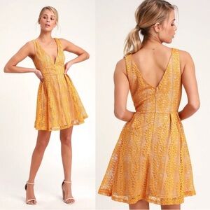 NWT Lulus All of My Heart Yellow Lace Skater Dress Size S